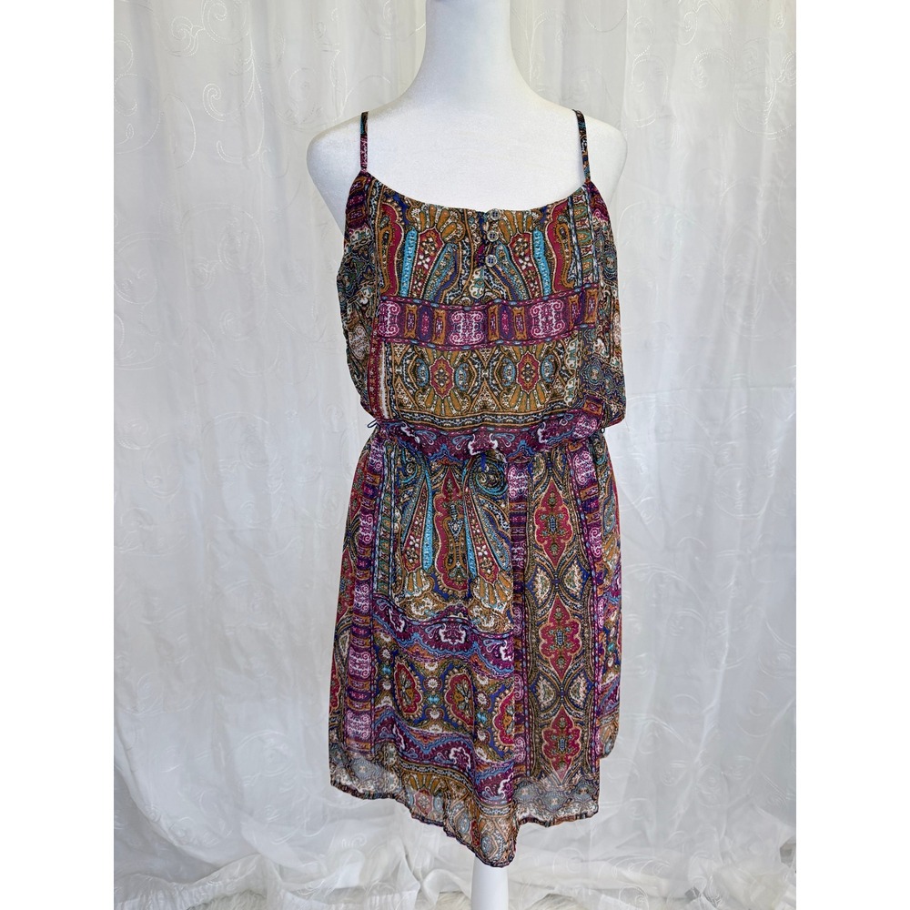 Love Reign Paisley Boho Mini Dress L Multicolor Chiffon Strappy